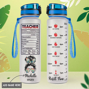 Teacher Nutrition Facts HTRZ10082560FU Water Tracker Bottle