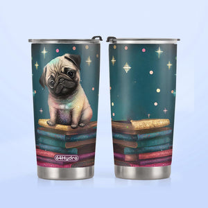 Cute Pug Reading Books HTRZ12090527FI Stainless Steel Tumbler