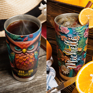 Owl Colorful Garden Plaster Carving HHAY100723839 Stainless Steel Tumbler