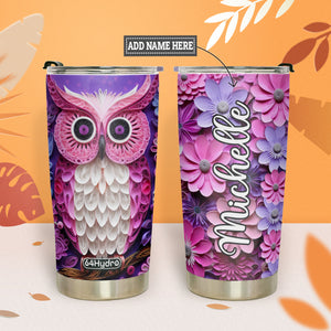 Owl Purple Pink Flowers Paper Quiling HHAY060723351 Stainless Steel Tumbler