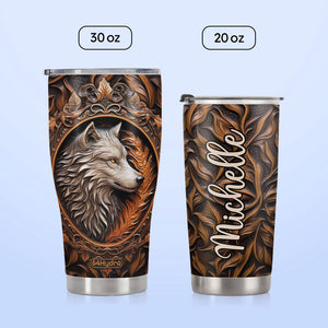 Wolf Leather Carving HHAY070723484 Stainless Steel Tumbler
